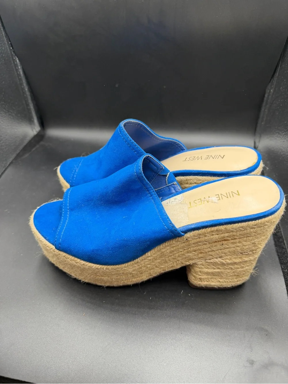 Nine West Blue Suede Espadrille Platform Mules